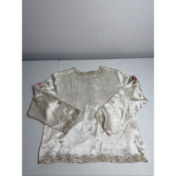 VTG Beautifulleaf Chinese Silk Embroidered Floral Top Blouse Button Up Sz XL - Picture 10 of 12